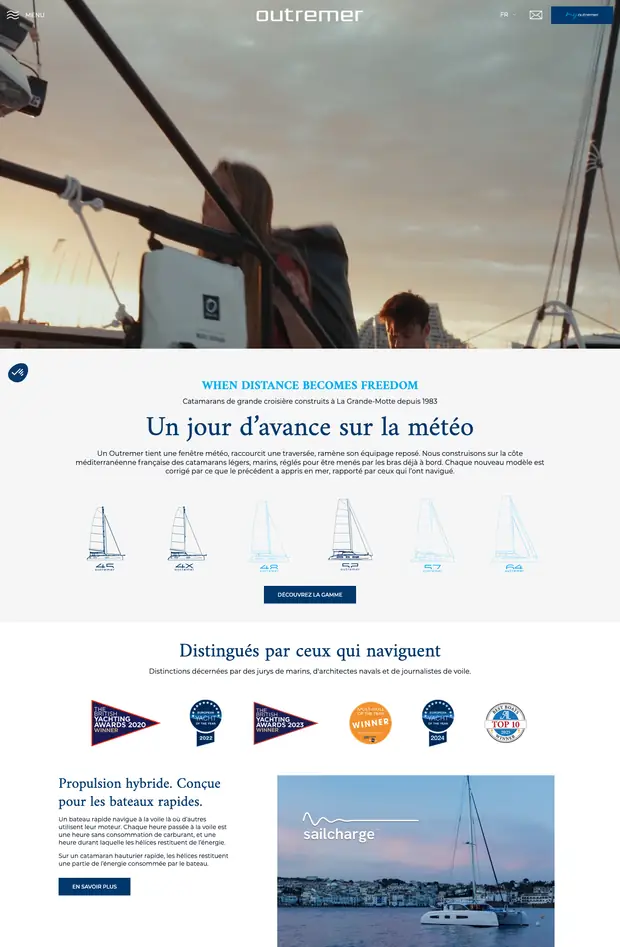Screenshot of the Outremer Catamaran website