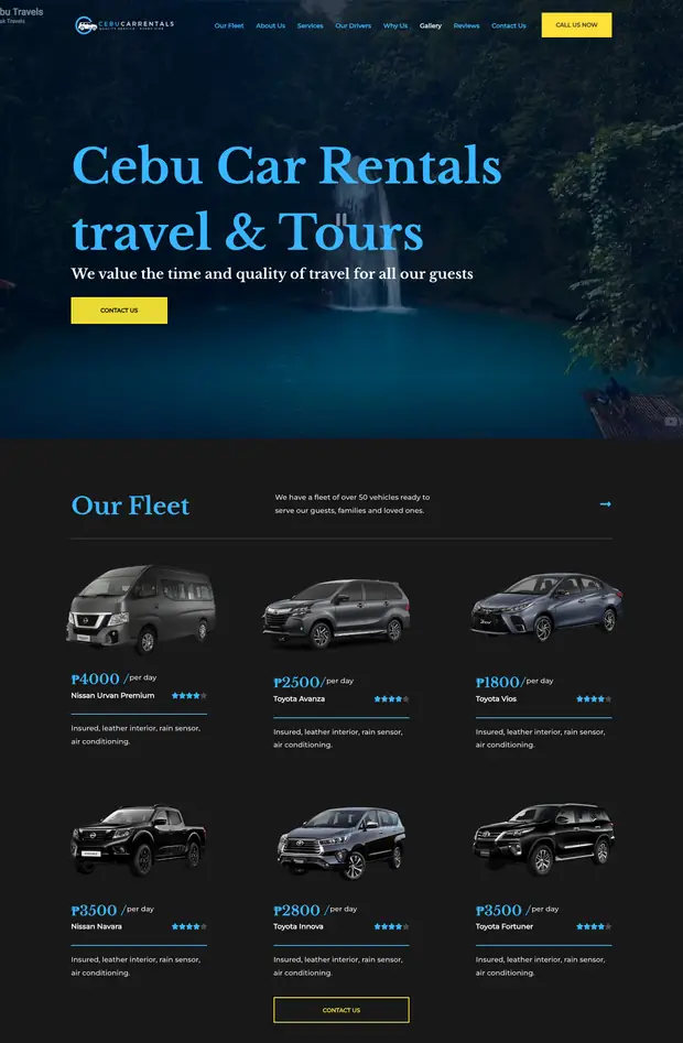 Screenshot of the Cebu Car Rentals website