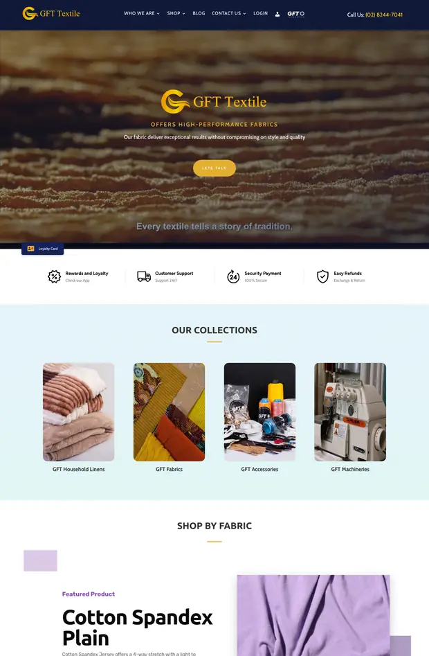 Screenshot of the Gold Fortune Textile website