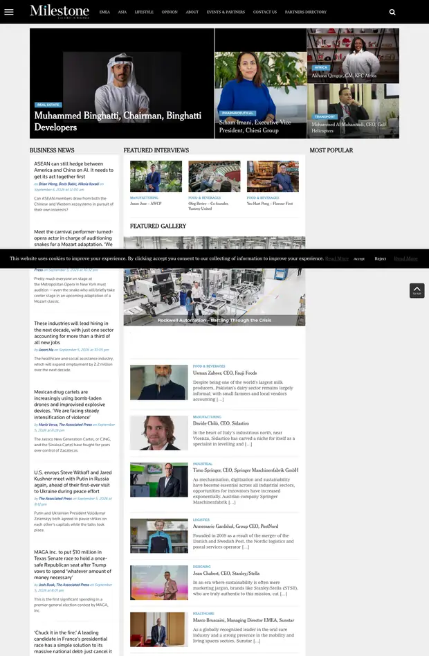 Screenshot of the Milestone Magazine website